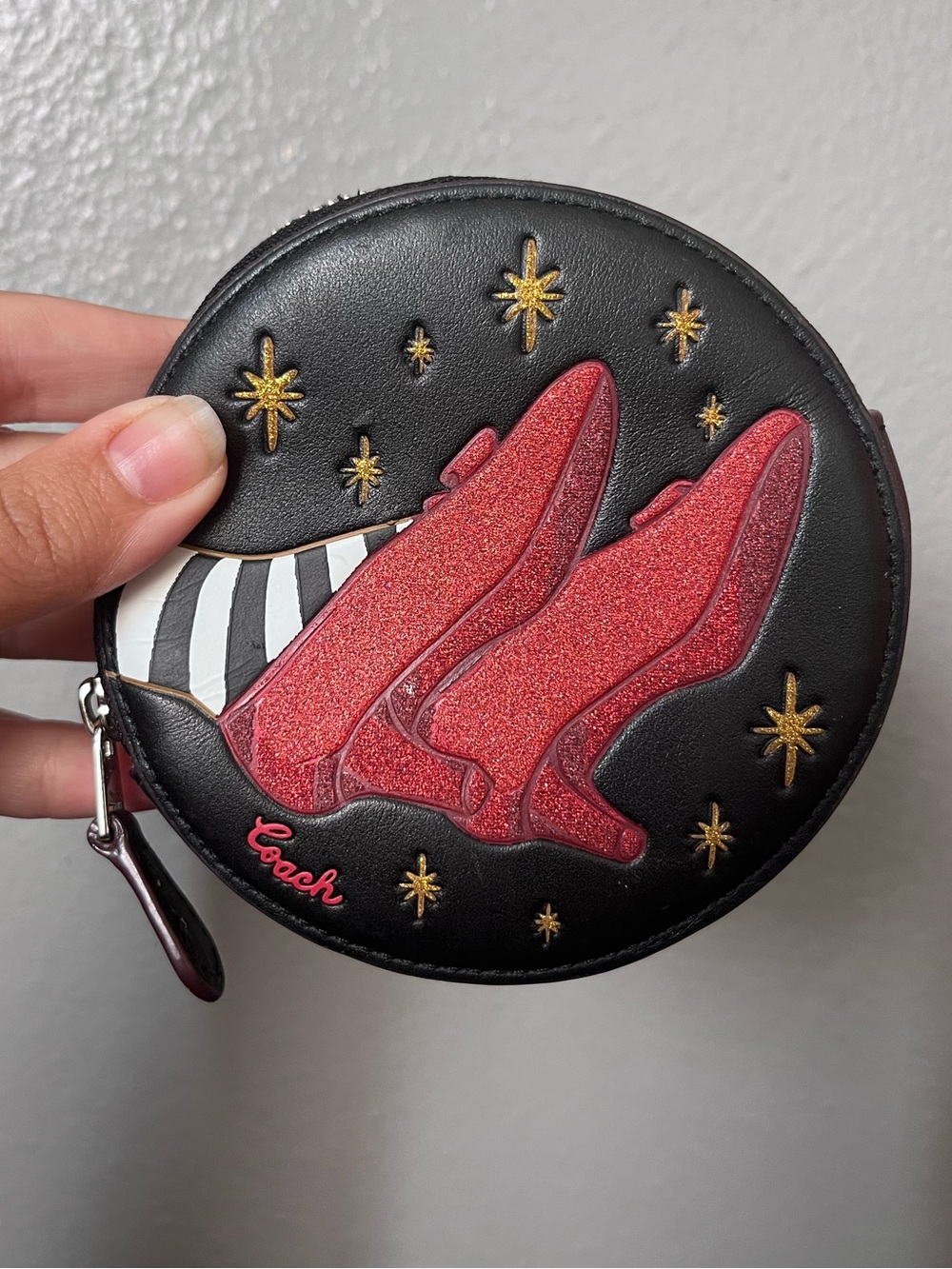 Coach wizard of Oz  Round Zip Coin Case with Red Glitter Shoe Design